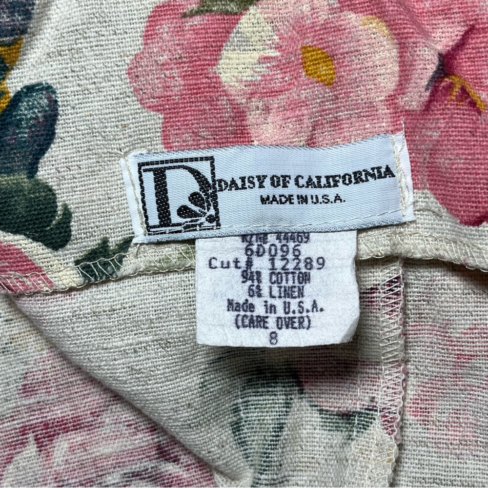 Vintage Linen Maxi Dress Daisy of California Floral XS/S Cottagecore USA Made - Picture 4 of 13